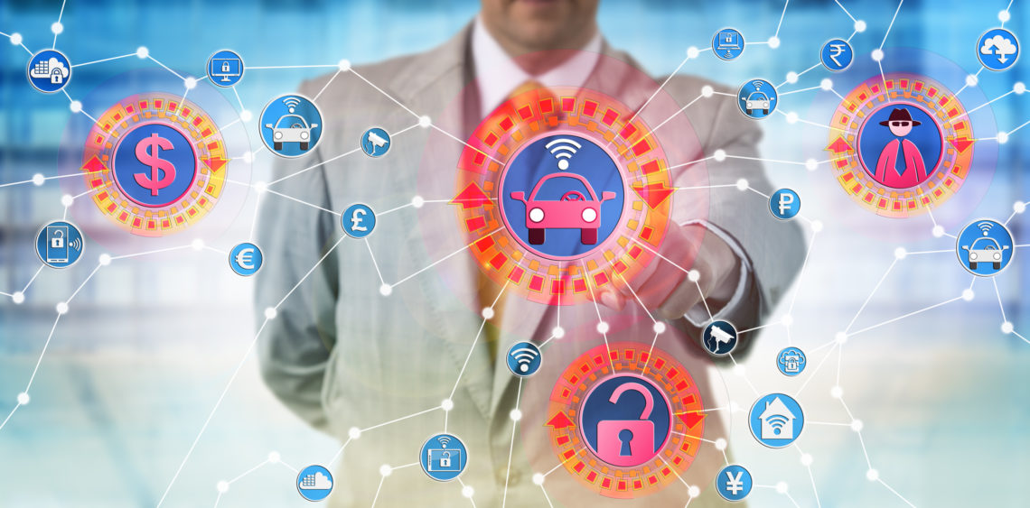Unrecognizable industrial consultant is presenting a cyber-hijacking attack on autonomous control system for transportation. IT concept for cybercrime aimed at the internet of things and ransomware.