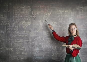 Photo by Andrea Piacquadio from Pexels: https://www.pexels.com/photo/strict-female-teacher-with-book-pointing-at-scribbled-blackboard-3771074/