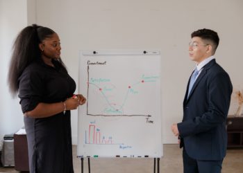 Photo by RODNAE Productions: https://www.pexels.com/photo/man-and-woman-having-a-discussion-near-a-whiteboard-9034714/