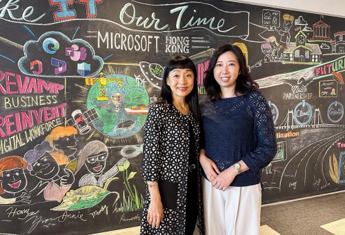 (L-R) Cally Chan, general manager of Microsoft Hong Kong and Macau and Maria Hui, chief operating officer at Microsoft Hong Kong
