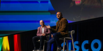 Jeetu Patel, Executive Vice President and General Manager of Security and Collaboration at Cisco (right) at opening keynote