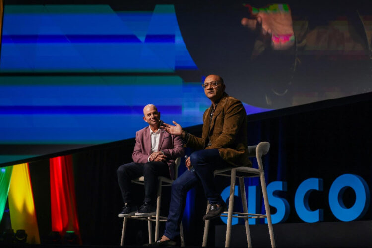 Jeetu Patel, Executive Vice President and General Manager of Security and Collaboration at Cisco (right) at opening keynote