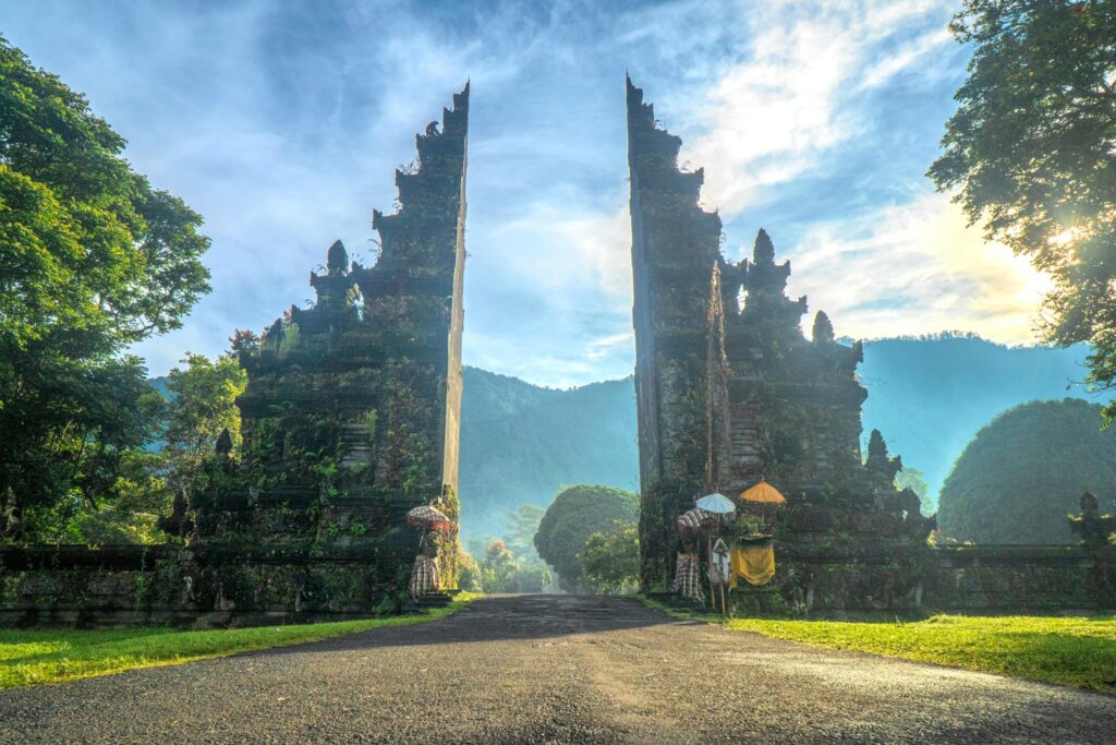 Photo by Oleksandr P: https://www.pexels.com/photo/handara-gate-uner-blue-sky-2166553/ indonesia